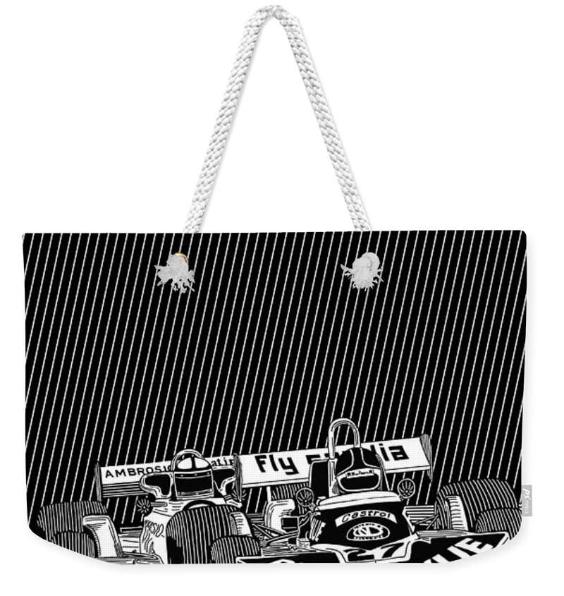Suzuka Weekender Tote Bag featuring the digital art Japan Suzuka Grand Prix 1978 by Georgia Fowler