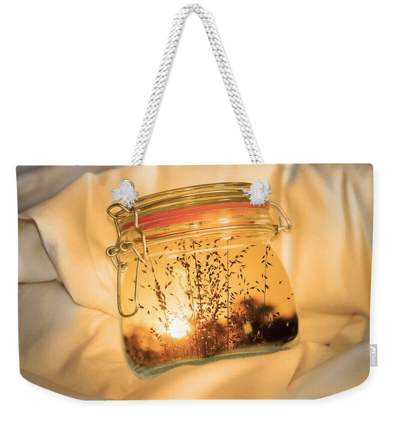 Jar Weekender Tote Bag featuring the digital art Jar Full of Sunshine by Linda Lees
