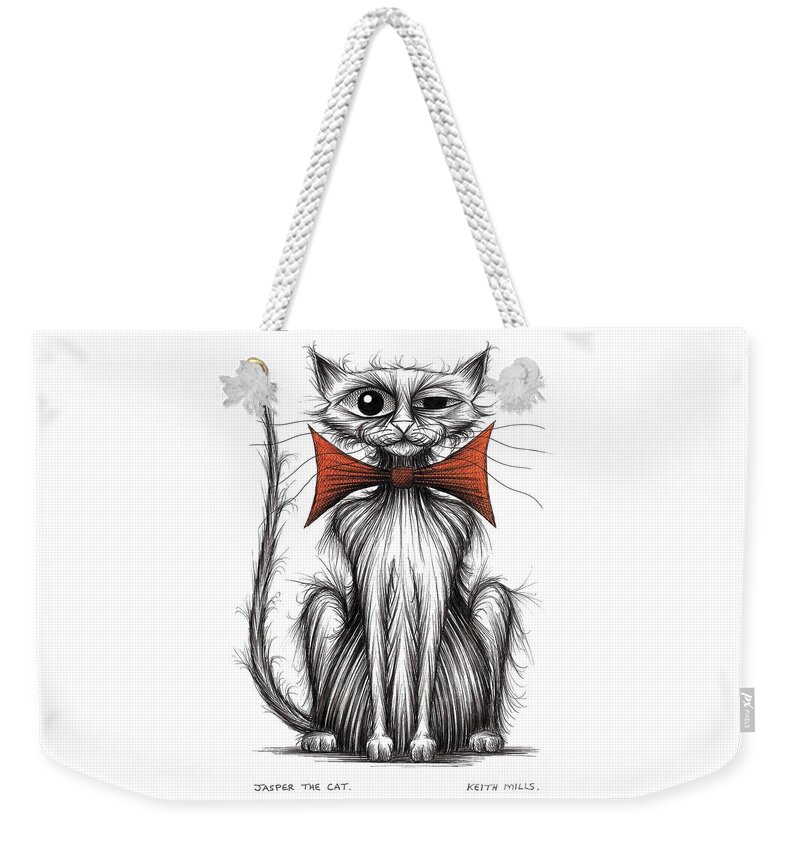 Cat Weekender Tote Bag featuring the drawing Jasper the cat by Keith Mills