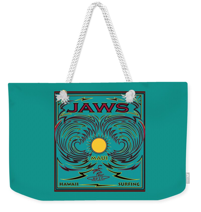 Surfing Weekender Tote Bag featuring the digital art Surfing Jaws Hawaii Maui by Larry Butterworth