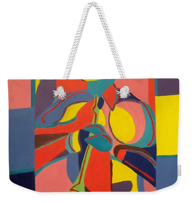 Jazz Weekender Tote Bag featuring the painting JazzamaTazz Horn by Angelo Thomas