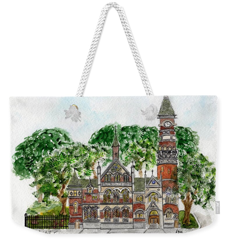 Jefferson Market Library Weekender Tote Bag featuring the painting Jefferson Market Library by AFineLyne