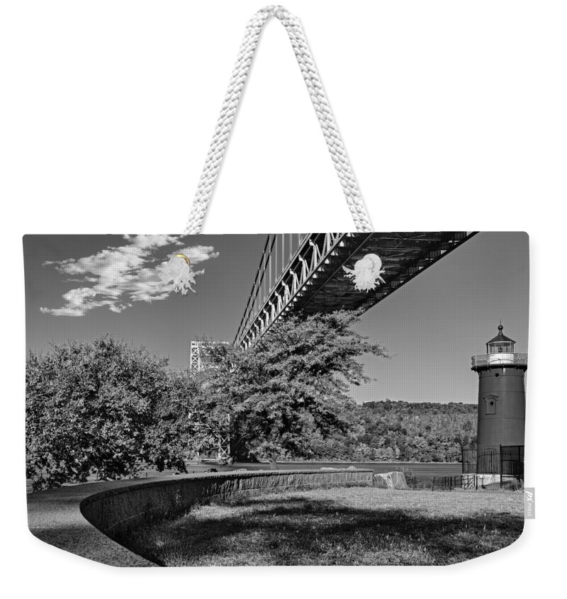 Autumn Weekender Tote Bag featuring the photograph Jeffrey's Hook Lighthouse Hook Lighthouse BW by Susan Candelario