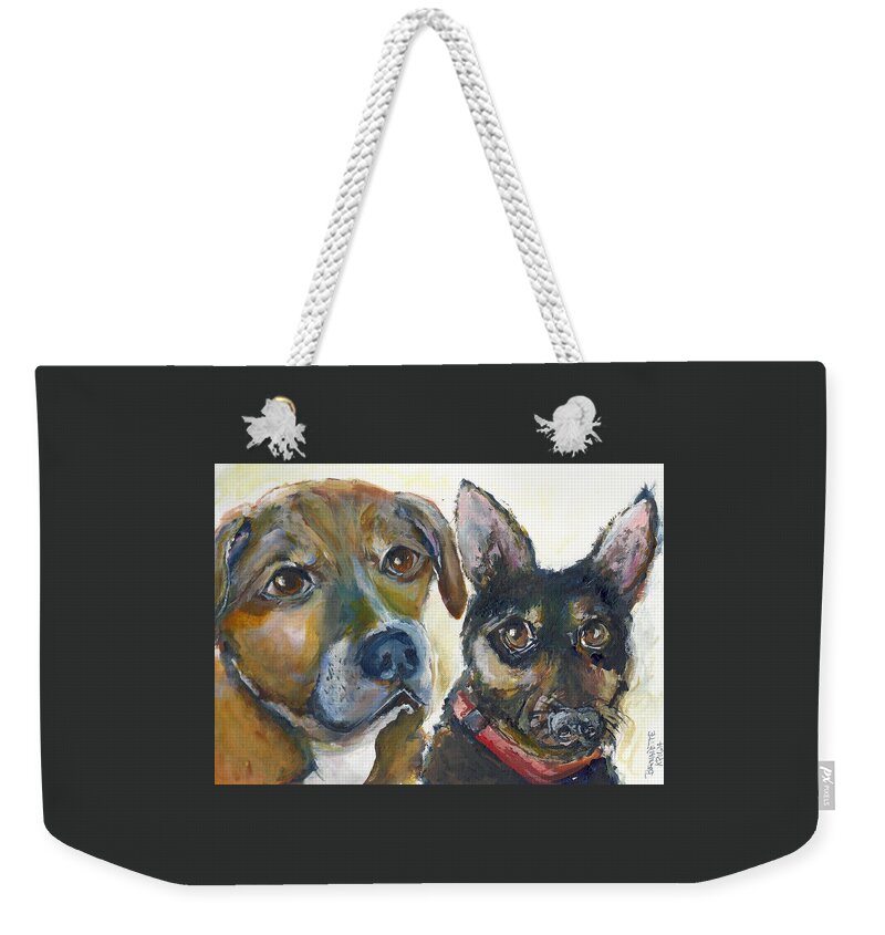 Dogs Weekender Tote Bag featuring the painting Jena and Dozer by Bernadette Krupa