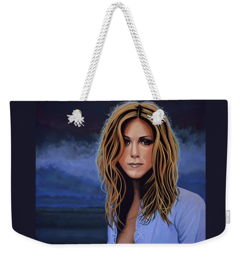 Jennifer Aniston Weekender Tote Bag featuring the painting Jennifer Aniston Painting by Paul Meijering