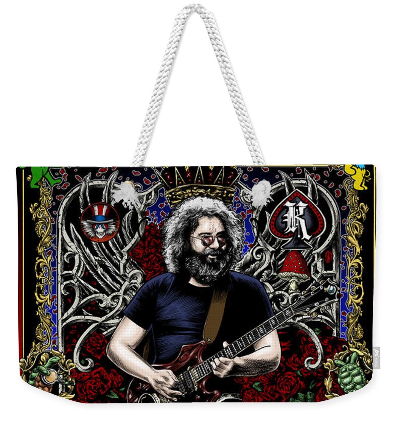Jerry Garcia Weekender Tote Bag featuring the drawing Jerry Card by Gary Kroman