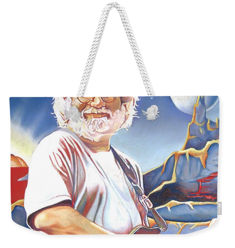 Jerry Garcia Weekender Tote Bag featuring the drawing Jerry garcia Live at the Mars Hotel by Joshua Morton