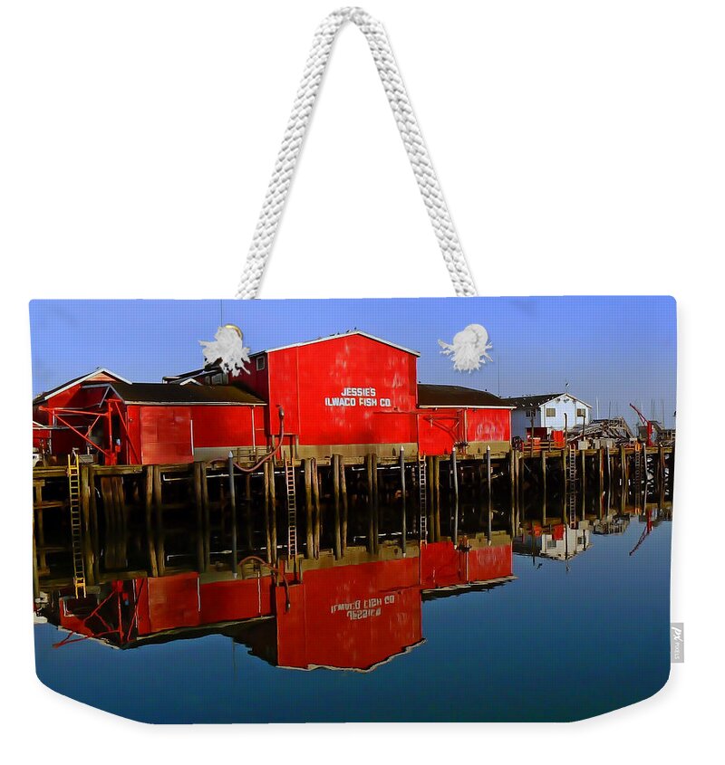 Fish Weekender Tote Bag featuring the photograph Jessies Ilwaco Fish Company by Pamela Patch