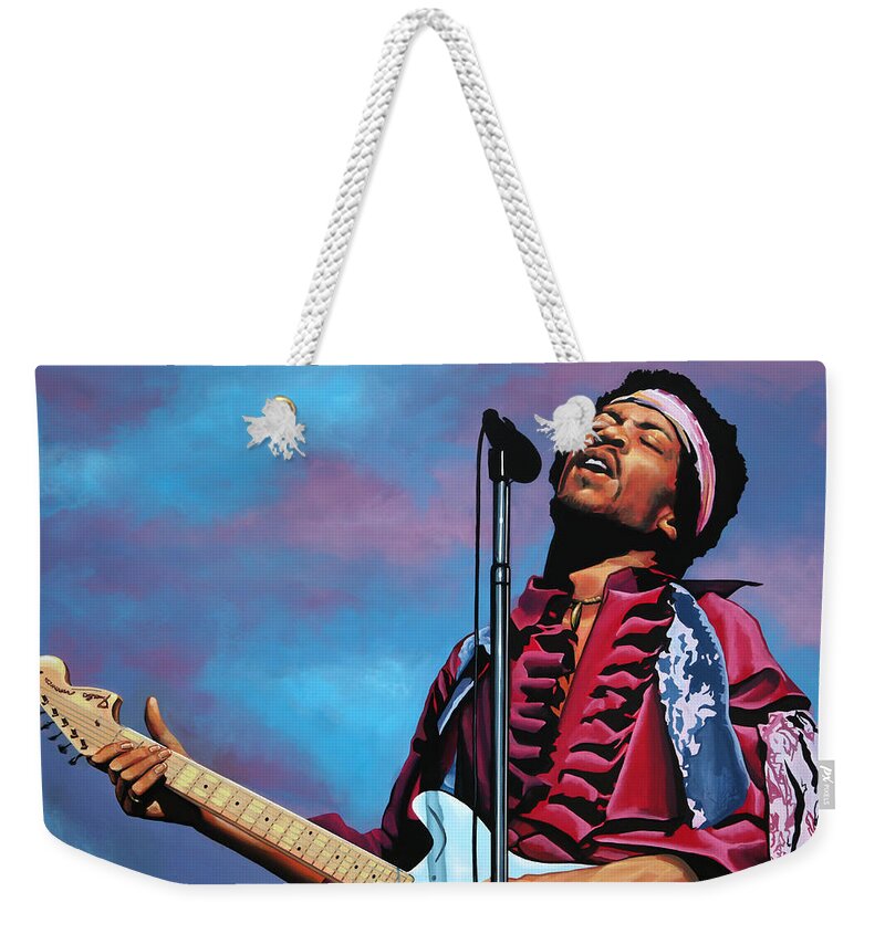 Jimi Hendrix Weekender Tote Bag featuring the painting Jimi Hendrix 2 by Paul Meijering