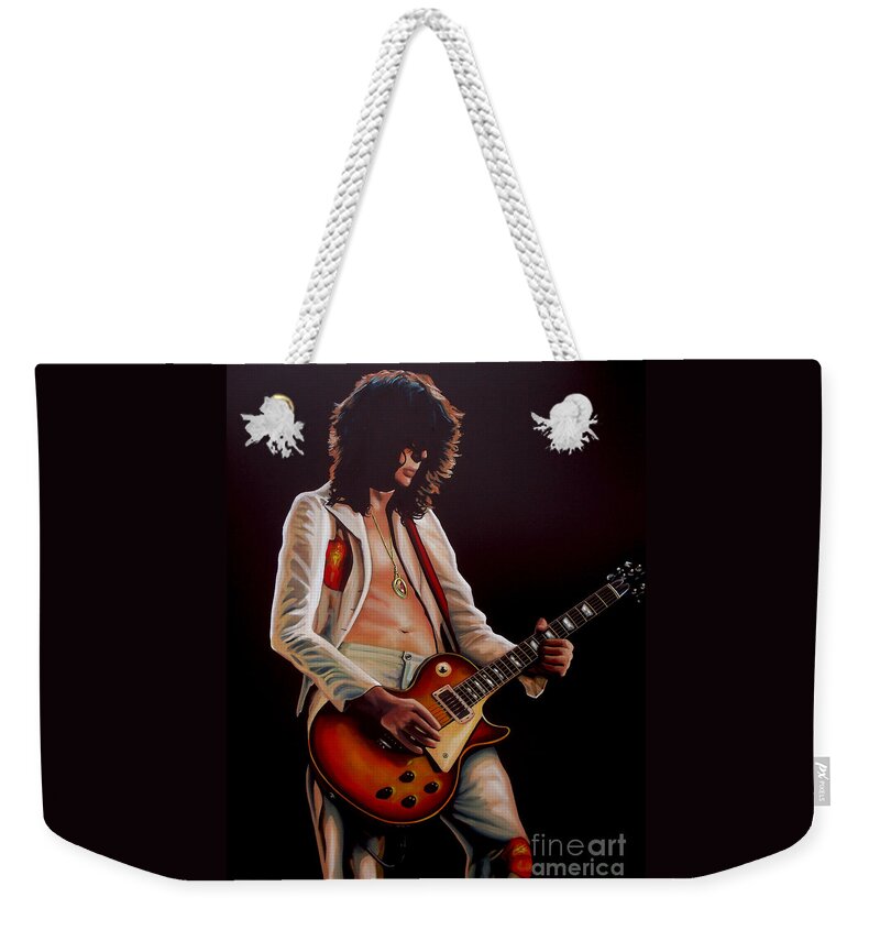 Jimmy Page Weekender Tote Bag featuring the painting Jimmy Page in Led Zeppelin Painting by Paul Meijering