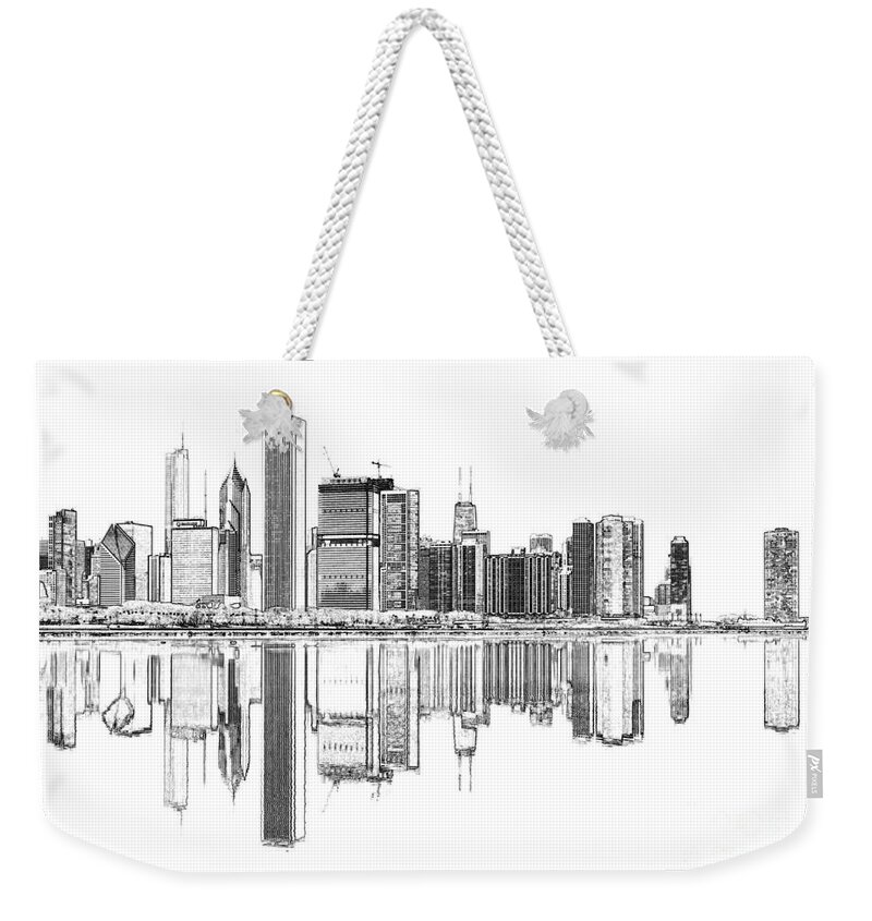 Chicago Panorama Weekender Tote Bag featuring the digital art John Hancock Chicago by Dejan Jovanovic