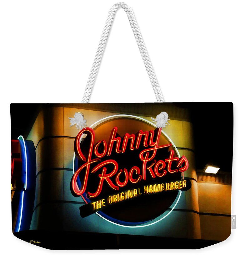 Johnny Rockets Weekender Tote Bag featuring the photograph Johnny Rockets Sign by Chuck Staley
