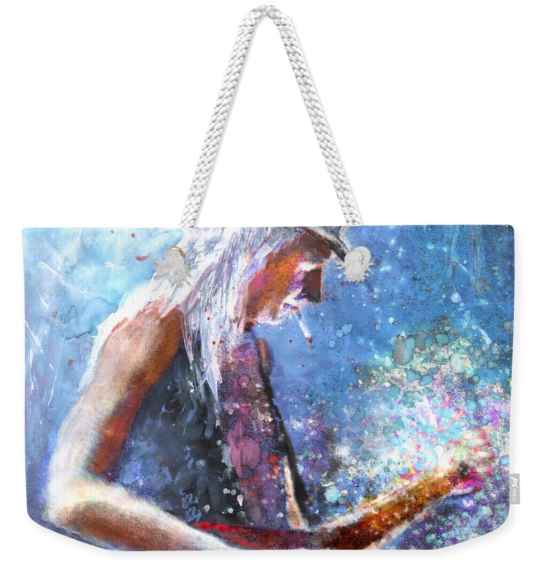 Music Weekender Tote Bag featuring the painting Johnny Winter by Miki De Goodaboom