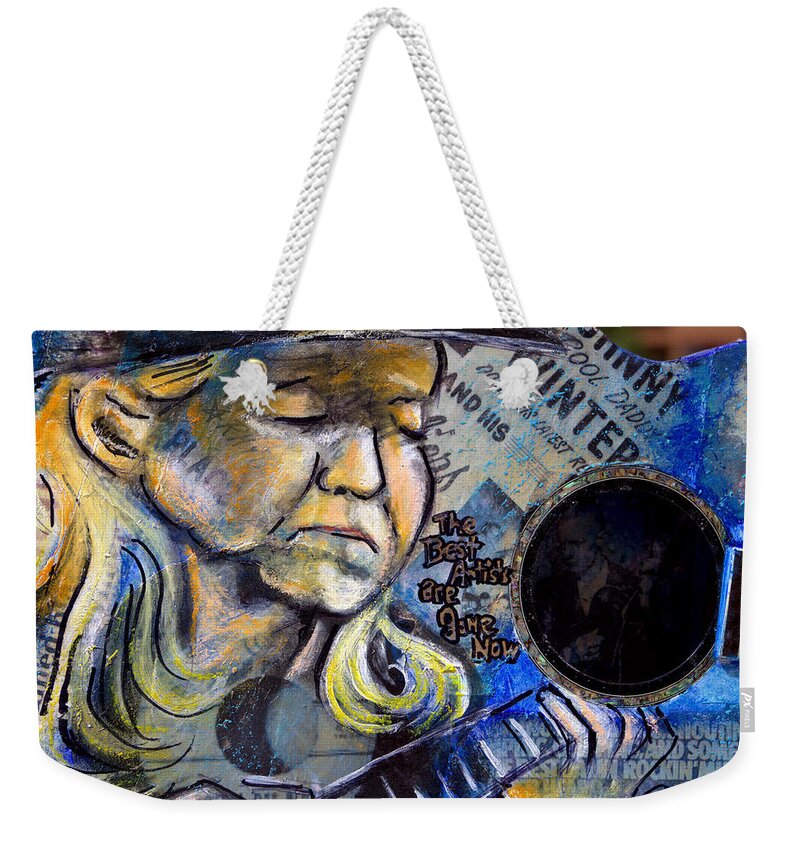 Johnny Winter Weekender Tote Bag featuring the photograph Johnny Winter Painted Guitar by Fiona Kennard