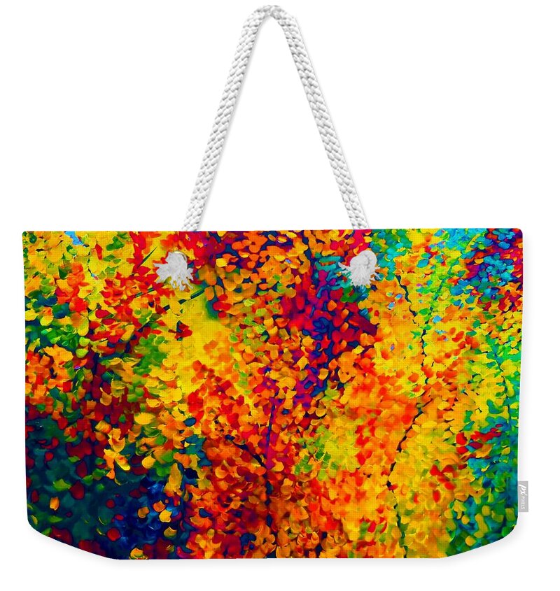 Joseph Weekender Tote Bag featuring the painting Joseph's Coat Trees by Eloise Schneider Mote