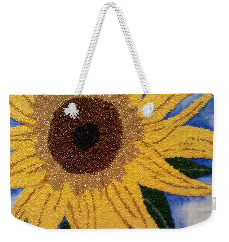Czech Glass Beads Weekender Tote Bag featuring the painting Joshua's Sunflower by Pamela Henry