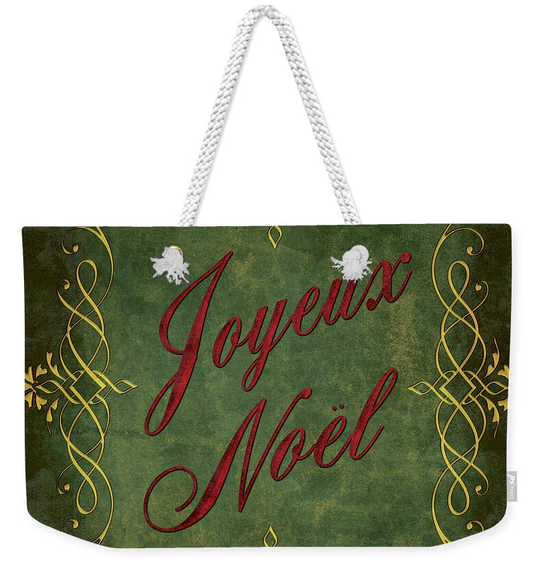 Joyeux Noel Weekender Tote Bag featuring the digital art Joyeux Noel in Green and Red by Caitlyn Grasso