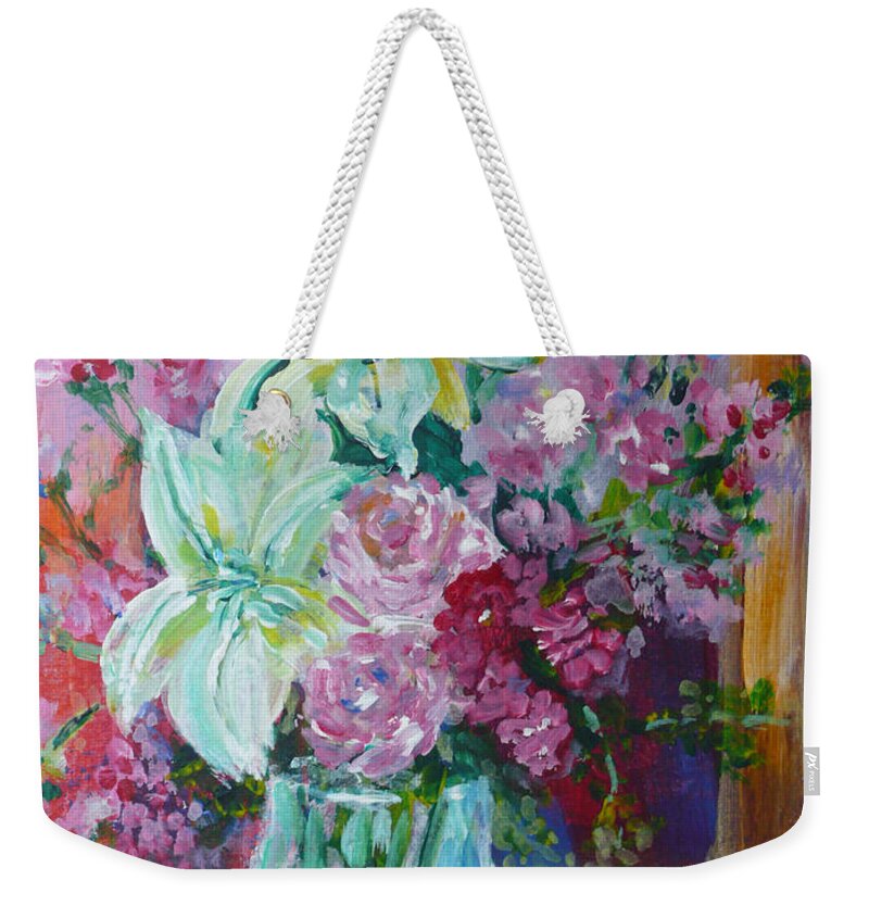Flowers Weekender Tote Bag featuring the painting June Flowers by Anna Ruzsan