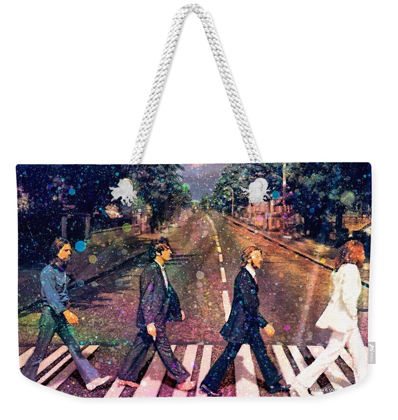 Beatles Weekender Tote Bag featuring the painting Just Crossing the Street by Angela Stanton