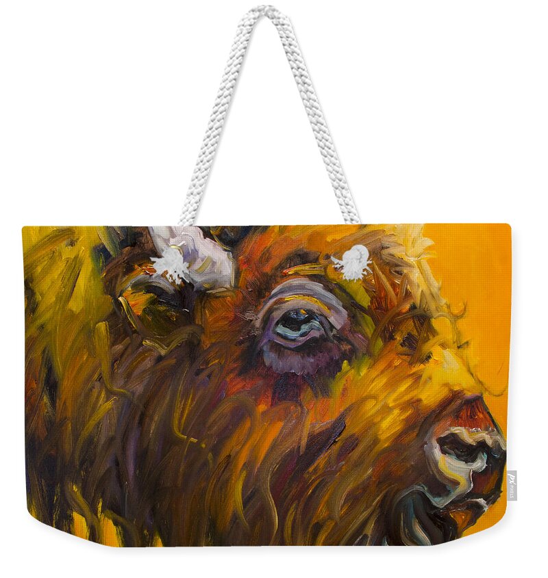 Bison Weekender Tote Bag featuring the painting Just Sayin Bison by Diane Whitehead
