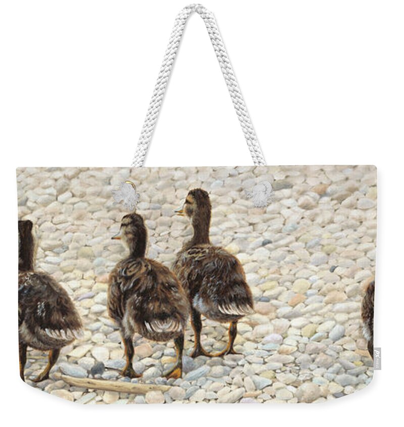 Ducklings Weekender Tote Bag featuring the painting On The Shore by Tammy Taylor