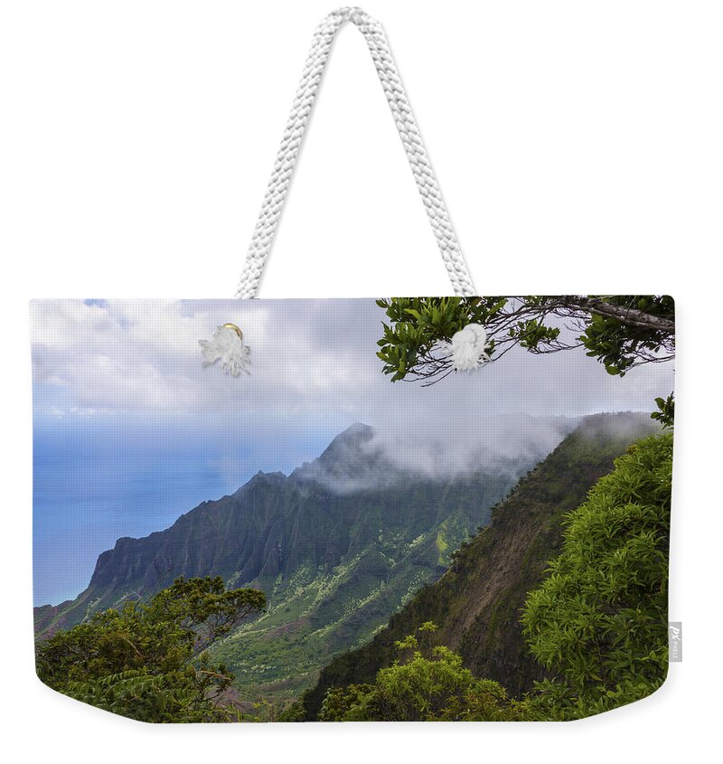 Kalalau Valley Lookout Kauai Hawaii Mountain Landscape Weekender Tote Bag featuring the photograph Kalalau Valley 5 - Kauai Hawaii by Brian Harig