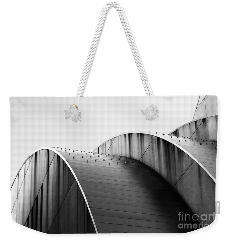 Kauffman Center For The Performing Arts Weekender Tote Bag featuring the photograph Kauffman Center Black and White Curves Photography by Catherine Sherman
