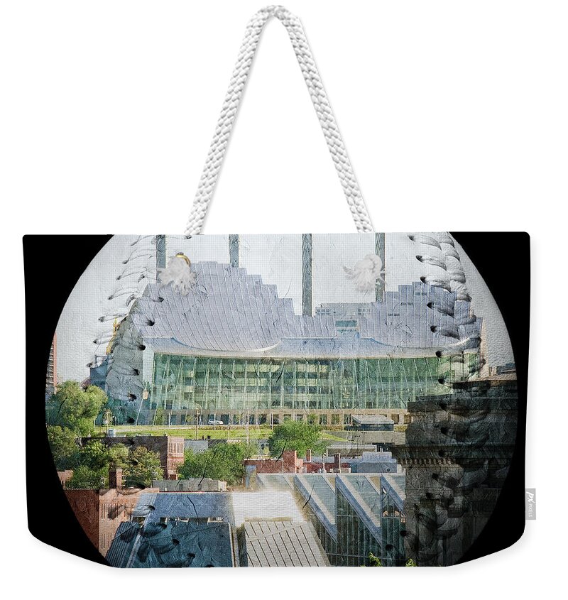 Baseball Weekender Tote Bag featuring the photograph Kauffman Center For The Performing Arts Square Baseball by Andee Design