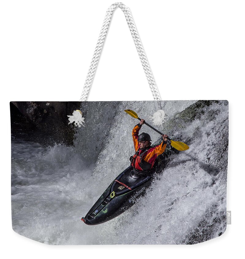 Appalachia Weekender Tote Bag featuring the photograph Kayaker by Debra and Dave Vanderlaan