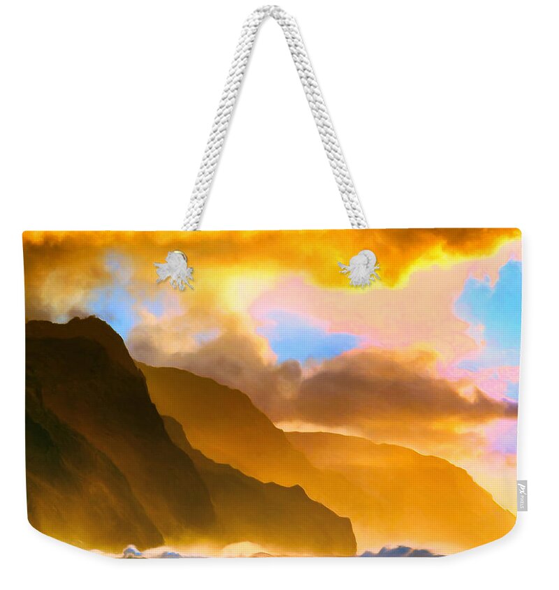 Ke'e Beach Weekender Tote Bag featuring the painting Ke'e Beach Sunset by Dominic Piperata