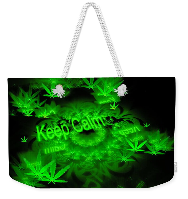 Weed Weekender Tote Bag featuring the digital art Keep calm - green fractal weed art by Matthias Hauser