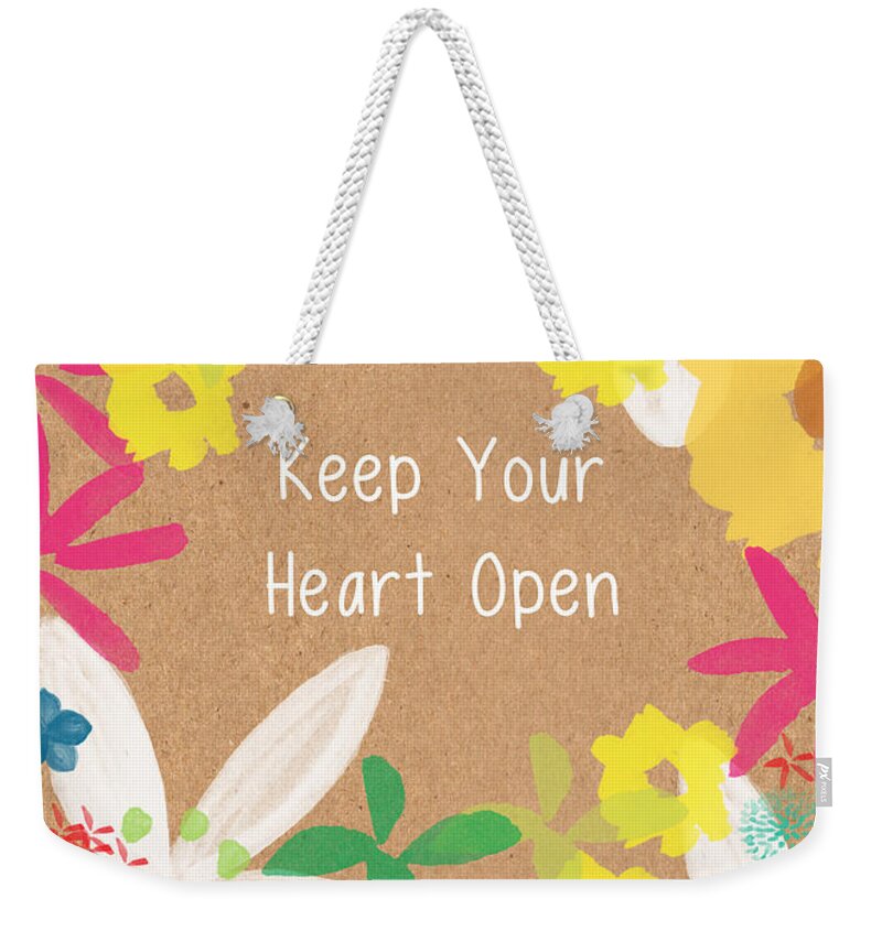 Flowers Weekender Tote Bag featuring the painting Keep Your Heart Open by Linda Woods