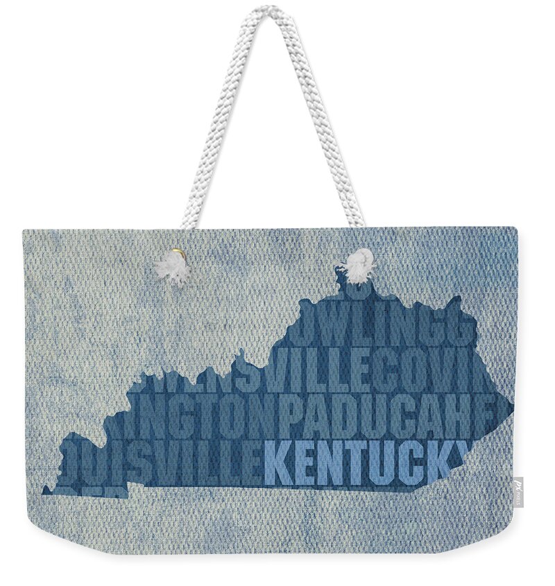 Kentucky Word Art State Map On Canvas Weekender Tote Bag featuring the mixed media Kentucky Word Art State Map on Canvas by Design Turnpike