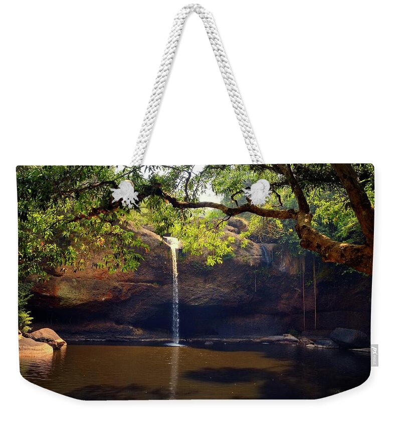 Spray Weekender Tote Bag featuring the photograph Khao Yai Waterfall And Pool by Joesboy