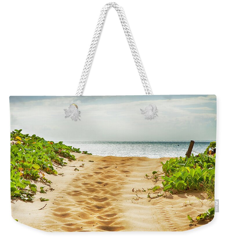 Theresa Tahara Weekender Tote Bag featuring the photograph Kihei Maui Beach Path by Theresa Tahara
