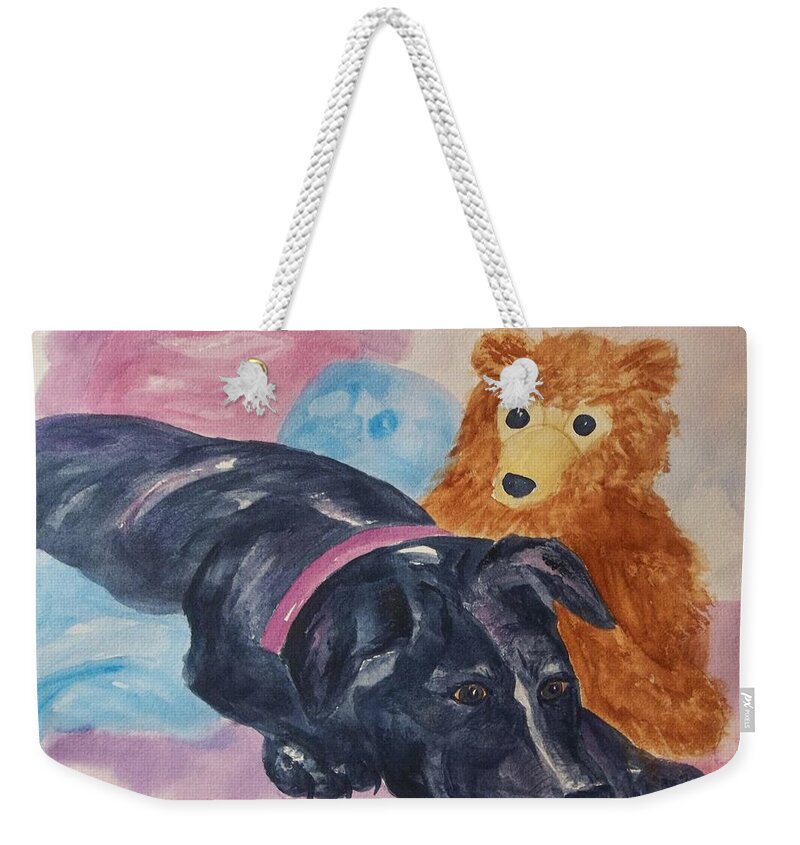 Pit Bull Weekender Tote Bag featuring the painting Kiki by Ellen Levinson