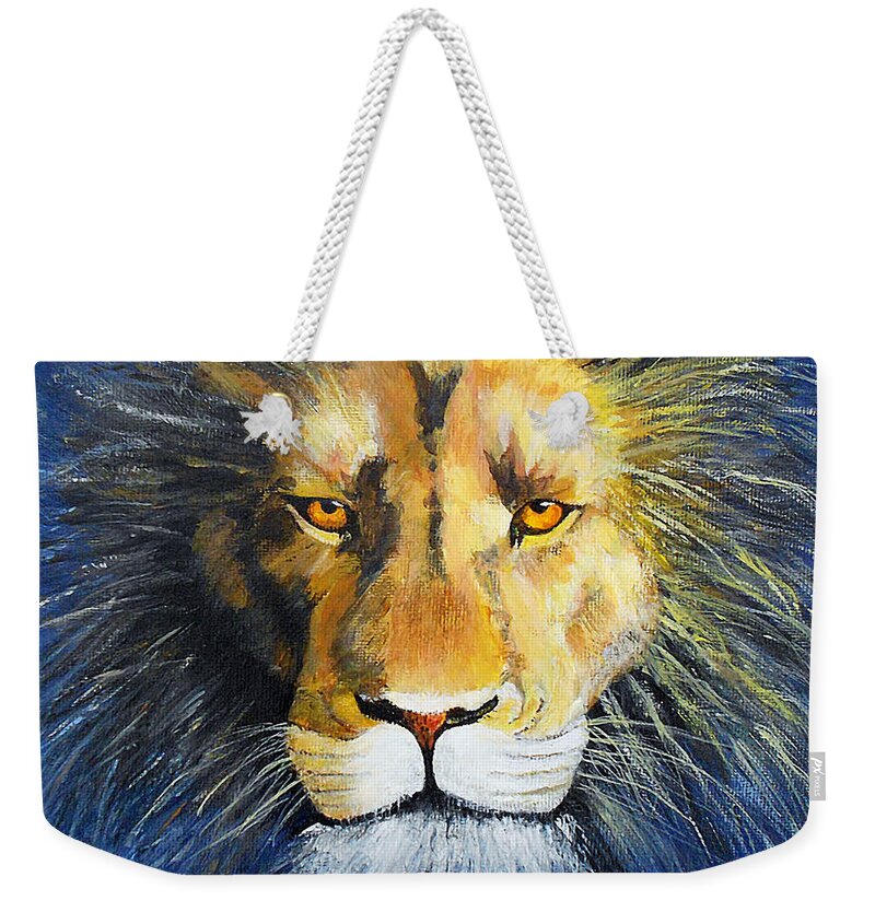 Lion Weekender Tote Bag featuring the painting King Cat by Jamie Frier
