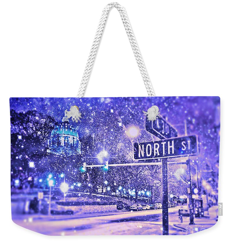 Snow Weekender Tote Bag featuring the digital art KINGDOMS OF HEAVEN AND EARTH - Blue by Kevyn Bashore