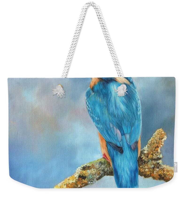 Kingfisher Weekender Tote Bag featuring the painting Kingfisher by David Stribbling