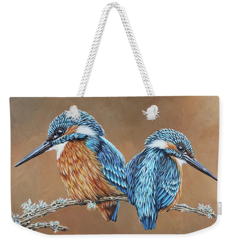 Kingfisher Weekender Tote Bag featuring the painting Kingfishers by Jane Girardot
