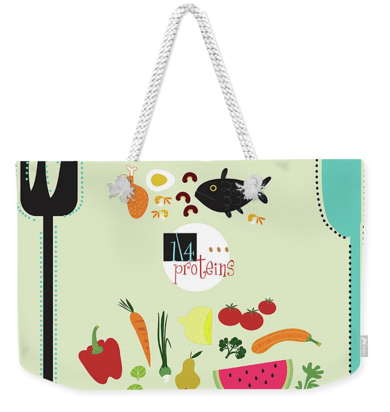 Animal Weekender Tote Bag featuring the photograph Knife And Fork With Healthy Food Groups by Ikon Ikon Images