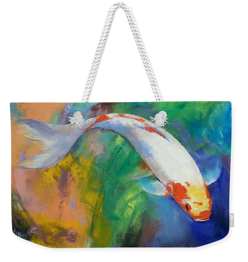 Koi Weekender Tote Bag featuring the painting Koi Art Pirouette by Michael Creese