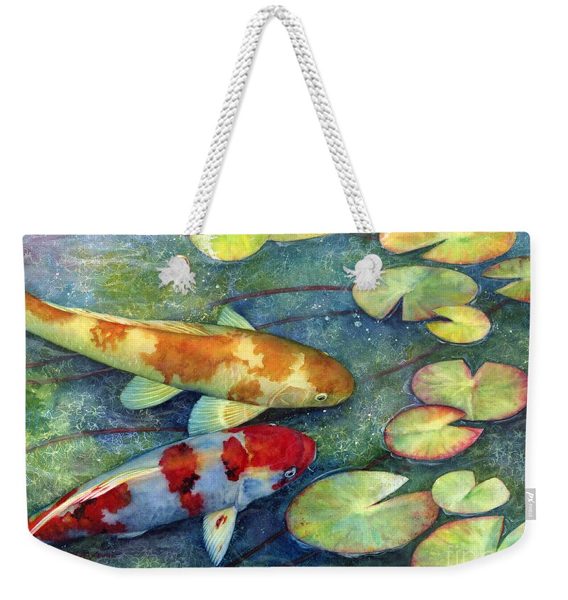 Koi Weekender Tote Bag featuring the painting Koi Garden by Hailey E Herrera