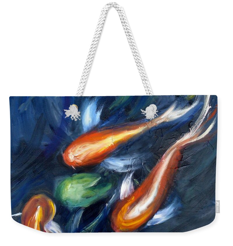 Koi Weekender Tote Bag featuring the painting Koi Pond by Donna Tuten