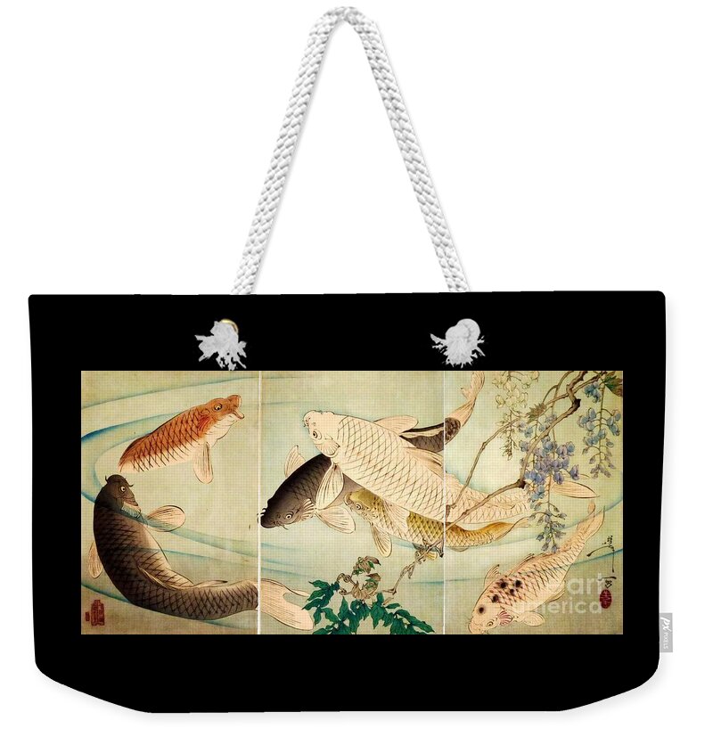 U.s.pd.pd-art: Reproduction Weekender Tote Bag featuring the painting Koi Swimming under Wisteria by Thea Recuerdo