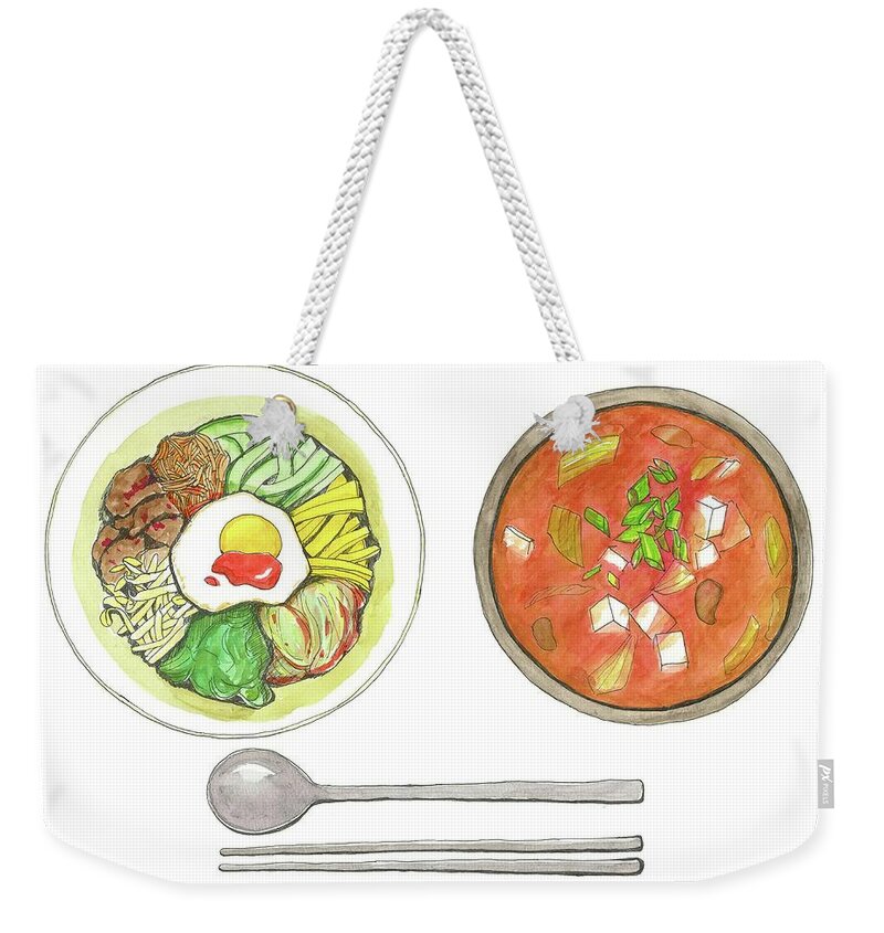 Food Weekender Tote Bag featuring the digital art Korean Food by Kana hata