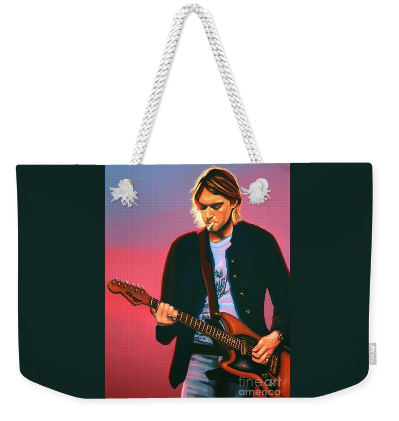 Kurt Cobain Weekender Tote Bag featuring the painting Kurt Cobain in Nirvana Painting by Paul Meijering