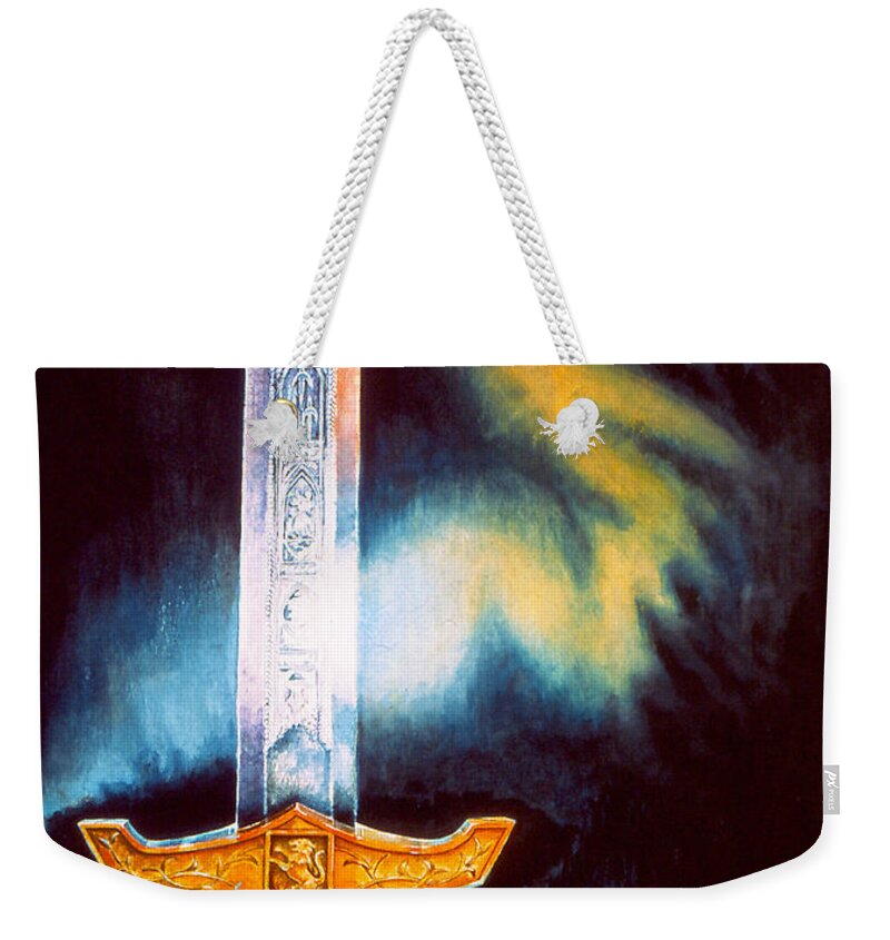 Drama Weekender Tote Bag featuring the painting Kyle's Sword by Carolyn Coffey Wallace