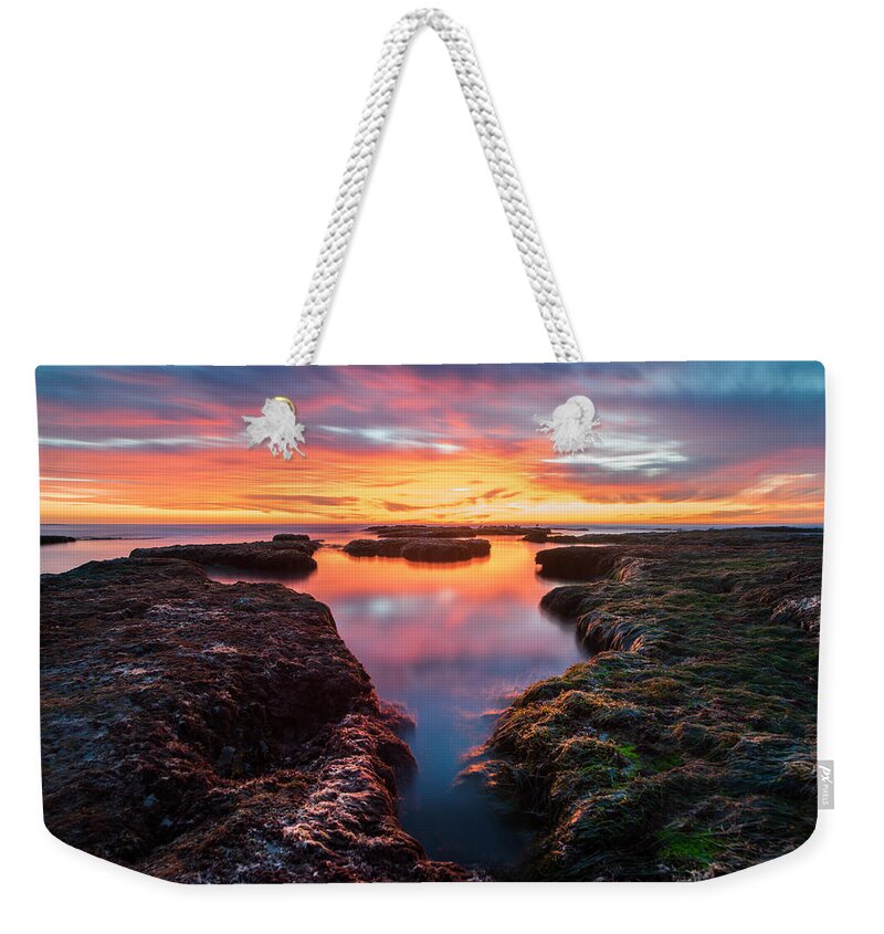 La Jolla Weekender Tote Bag featuring the photograph La Jolla California Reflections by Larry Marshall