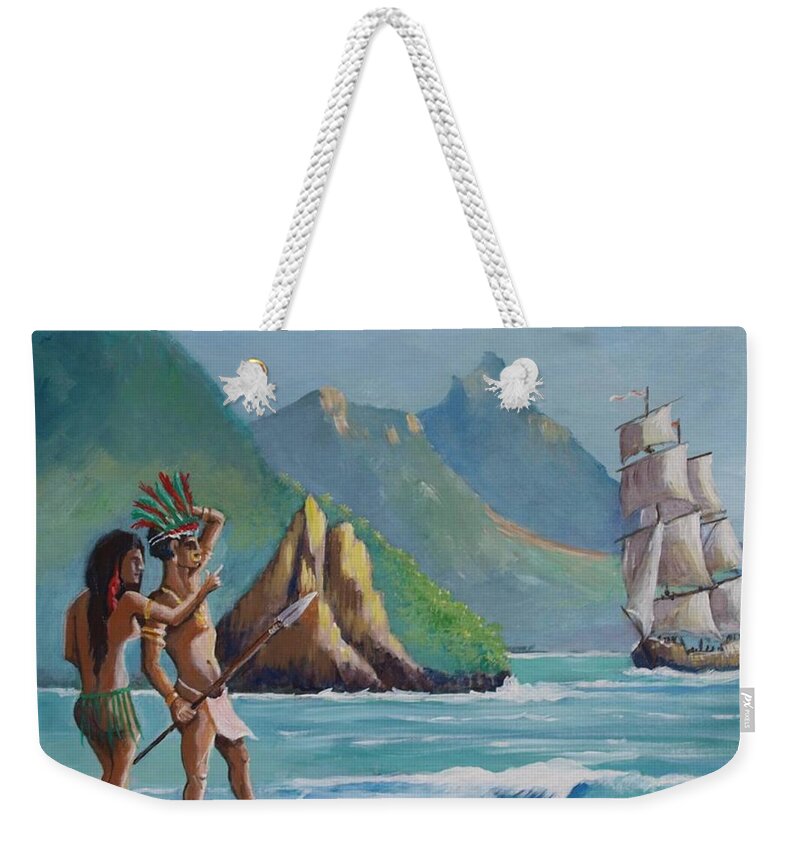 Sea Weekender Tote Bag featuring the painting La rencontre de deux Mondes by Jean Pierre Bergoeing